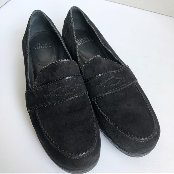 STUART WEITZMAN Loafers Black Suede Schooldays Penny Chunky oxfords platforms - Picture 14 of 16